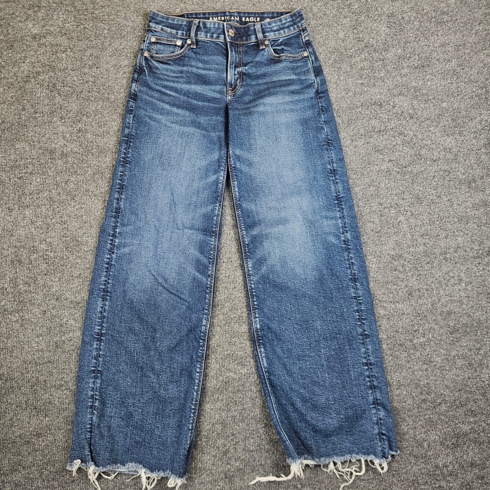 American Eagle Low-Rise Baggy Wide Leg Jeans Women's 0 Stretch Dark Wash Denim